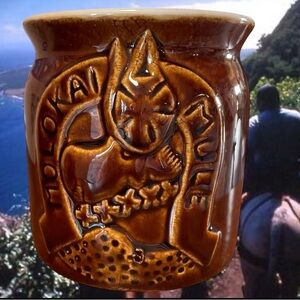 Vtg Hawaii Molokai Mule Ride Tiki Mug Sheraton Brown Glossy Glaze Hawaiian